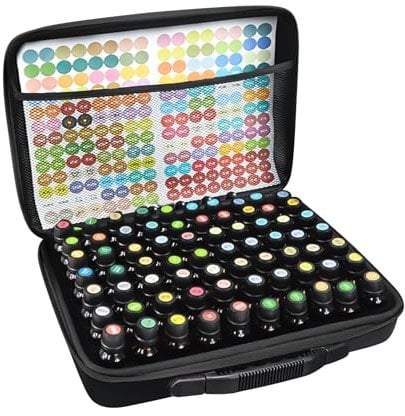 Aufbewahrung für ätherische Öle, 60 Gitter Tragetasche für ätherische Öle, Hartschalenkoffer, Reisetasche für ätherische Öle, Organizer für ätherische Öle, für Flaschen, 5 ml, 10 ml, 15ml (Black)