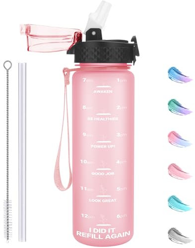 GOPPUS 500ml/17oz Kinder Trinkflasche mit Strohhalm Zeitmarkierungen Tritan Wasserflasche Kohlensäure Geeignet BPA-frei Auslaufsicher Sportflasche für Sport,Fahrrad,Uni,Outdoor Leicht, Nachhaltig