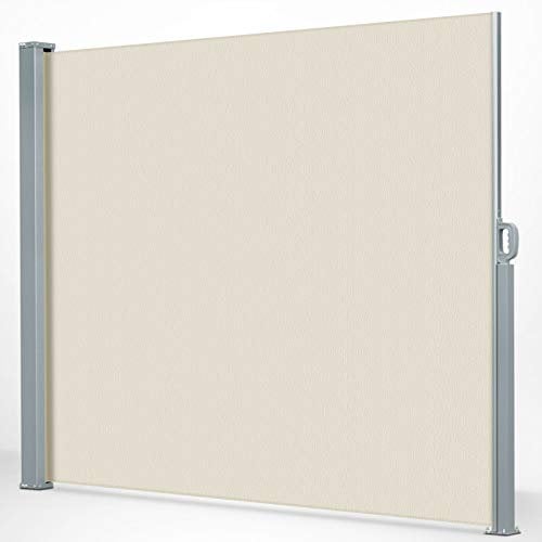 KARAT Toldo lateral extensible en color beige – 180 x 300 cm – opaca privacidad y protección contra el viento para jardín, balcón y terraza, estor lateral con soporte de pared