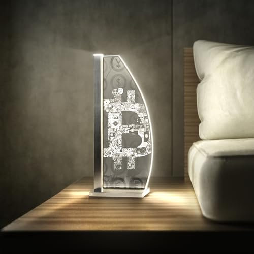 Luverre Tisch-Lampe | LED-Leuchte | Glas-Leuchte mit Gravur für Nachttisch, Kommode, Wohnzimmer | Motivation, Pop Art, Bitcoin (Bitcoin, Segel | silber)