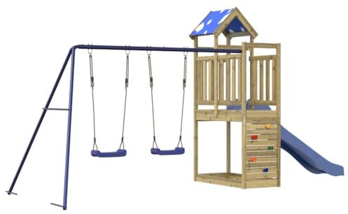 vidaXL Parque Infantil de Exterior Madera de Pino impregnada, Juego de Columpios de jardín, casa de Juegos con Columpio, Juego de Columpio y tobogán