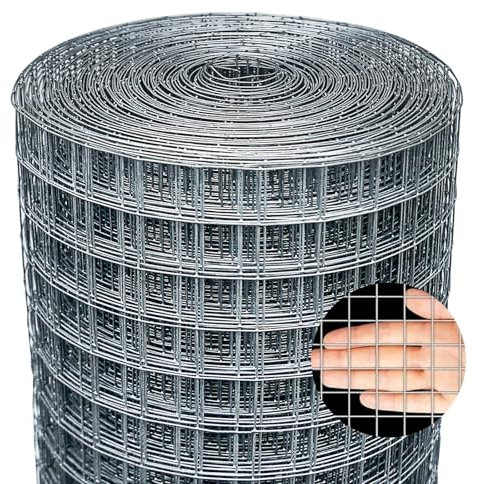 Jordbrux Galvanized Chicken Fence Wire Mesh Roll - 1m x 20m 0.9mm Wire Metal Mesh Roll Hardware Cloth, for Garden and Animal Enclosure Chicken Coop Flower Beds Rabbits Wire Fencing