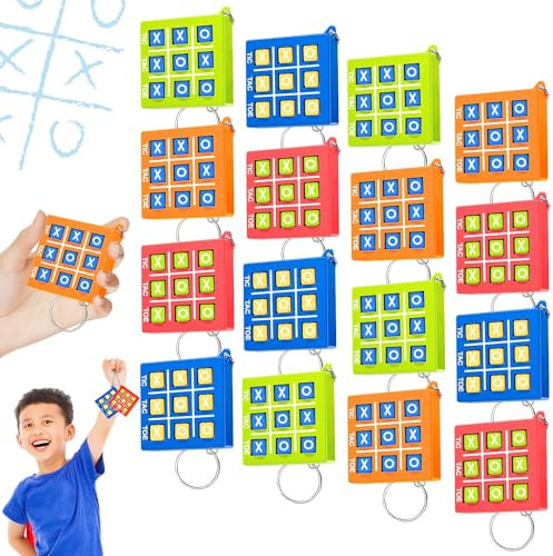 16 Stück Tic Tac Toe Schlüsselanhänger für Kinder im Alter von 3-12 Jahren Party Mitgebsel Kunststoff Tic Tac Toe Anhänger für Mini Rucksack Clip Geburtstag Mädchen, Cartoon Anhänger für Kinder