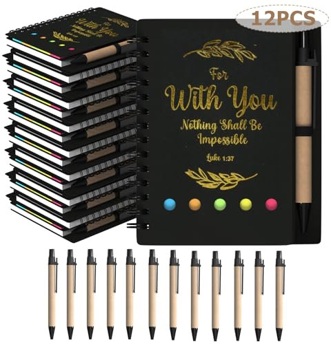HochoLii Spiral Notebooks 12 pack, Christian Gifts Bulk Include Spiral Notebook and Bible Ballpoint Pen Prayer Journal Religious Party Favors God Scripture Notepad for Women Church Family (Black)