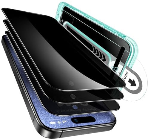 ESR 3 Pack for iPhone 15 Pro Privacy Screen Protector, Anti-spy Tempered-Glass Privacy Screen Protector with Flawless Fit Tray, Micro-curved Edges, Case Friendly
