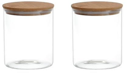 Upstore 2Pcs 200ml Clear Glass Jars with Bamboo Lids Airtight Food Storage Containers for Kitchen Pantry Organization for Coffee Beans Sugar Candy Nuts Cookies Dry Goods