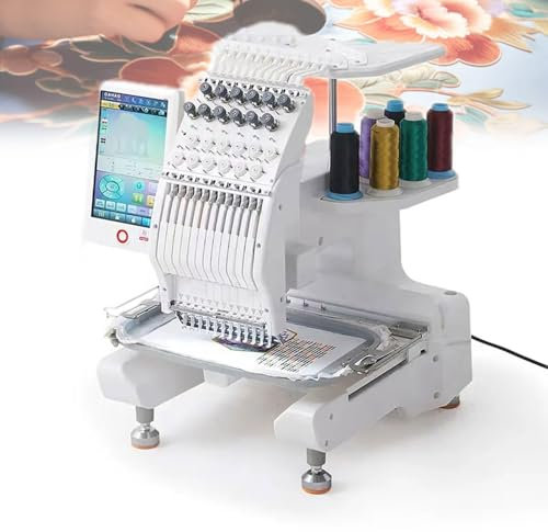 YXFAZPP Machine à Broder Commerciale à 12 Aiguilles, Machine à Broder Couleur Intelligente à tête Unique, Machine à Coudre Automatique par Ordinateur 1000 TR/Min pour vêtements