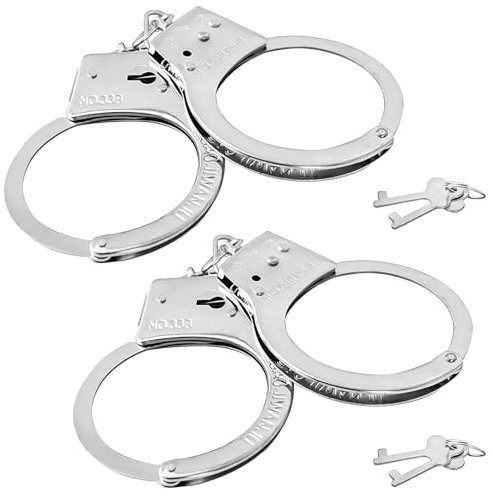 Carreneu 2 PCS Handschellen Kinder,Polizei Handschellen Einstellbare Größe,Handschellen Polizei Echt Stahl Profi Perfekt für Polizei und Räuber Spiele,Halloween,Handschellen Schlüssel Inklusive