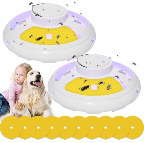 Vmxlso 2 Stück Flohfalle, Flohfalle für Wohnung Elektrisch, LED Flohlichtfalle mit 3 Modi und 10 Fangaufklebern, Ungiftige Flohfallen, Natürliche Insektenfalle, Bettwanzen Falle für Schlafzimmer
