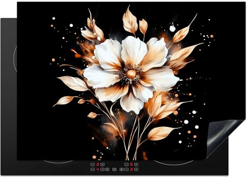 KitchenYeah© Copri Piano Cottura Coprifornelli Tappetino per Induzione | 75x52 cm - Fornello Tutto per la Cucina Fiore - Vernice - Oro - Graffiti - Moderno