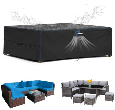 SIRUITON Fundas para muebles de jardín de 250 x 180 x 90 cm con ventilación de aire, impermeable, resistente al viento, tela Oxford 420D resistente a desgarros, funda para mesa de exterior,
