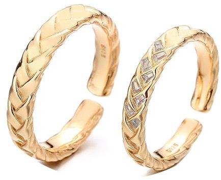 Calefee Anello Fidanzamento Coppia, Anelli Matrimonio Argento Regolabili Anello Intrecciato Oro Rosa con Zirconi