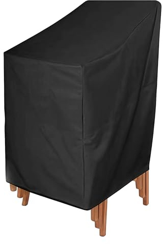 Gartenstuhl Abdeckung 420D Oxford Outdoor, Schutzhülle Gartenstühle Wasserdicht Winterfest Anti-UV Stapelstühle GartenmöBe Abdeckung Gartenstühle, Abdeckhaube Gartenmöbel (Schwarz, 134*66*63/89cm)