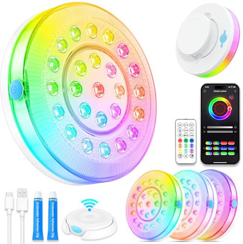 Pool Light, Rechargeable Smart Magnetic Underwater Floating Lights with Remote Control & APP, 4000mAh 300+ Dimmable IP68 Waterproof Light for Above/In Ground Swimming Pools, Ponds, Bathtubs, Party