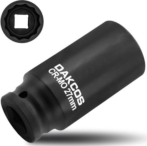 DAKCOS SW 27mm Vielzahn Nuss Schlagschrauber Nuss Antriebswellen Werkzeug Kraft Stecknuss | 12 Kant | 12,5 mm (1/2) | CR-MO