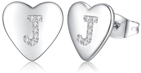 Ohrringe Silber 925 Ohrstecker Silber 925 für Damen Mädchen Kinder, Klein Herz Ohrringe Silber Buchstaben Ohrstecker mit Zirkonia, Schlafen Knorpel Ohrstecker 10mm