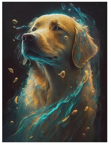 Golden Retriever Hund 500 Teile Puzzle Für Erwachsene, Herausforderung Puzzles - Familienpuzzle Verringerter Druck Schwieriges Puzzle Rahmen Holzpuzzle Für Erwachsene Kinder 12+ （55×41cm）