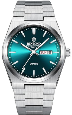 JewelryWe Herrenuhr Edelstahl Leuchtende Uhr: 30 Wasserdicht Kalender Analog Quarz Armbanduhr Herren Silber Edelstahlarmband Business Casual Uhr mit Leuchtzeiger, Leuchtskala, Grün Zifferblatt