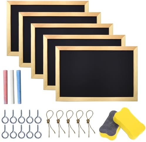 5 Stück Kreidetafel a4 mit Holzrahmen - Schiefertafel zum Beschriften 20 x 30 cm Kreidetafeln Tafel Klein Aufhängen Und 2 Schwamm