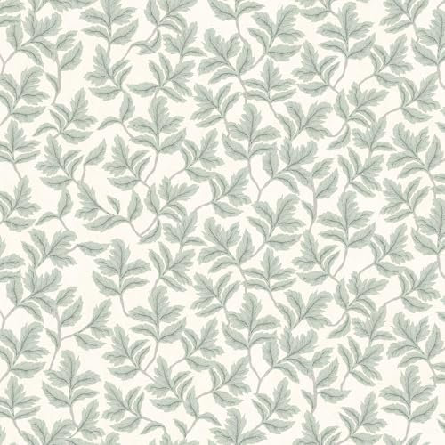 World of Wallpaper Leaf Trail Wall Paper Roll Sage Green Cream AF0043 Botanical Arts and Crafts Inspired Elegant Soft Matte Perfect for Living Rooms Bedrooms Lounges and DIY Wallcoverings