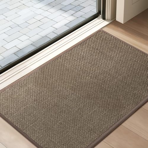 Tuocal Door Mat Non Slip Dirt Trapper Door Matts Indoor 60x90cm Camel | Low Profile Doormat Outdoor Entrance Rug Easy To Clean Floor Mat for Entryway Patio Pets Muddy Shoes & Paws