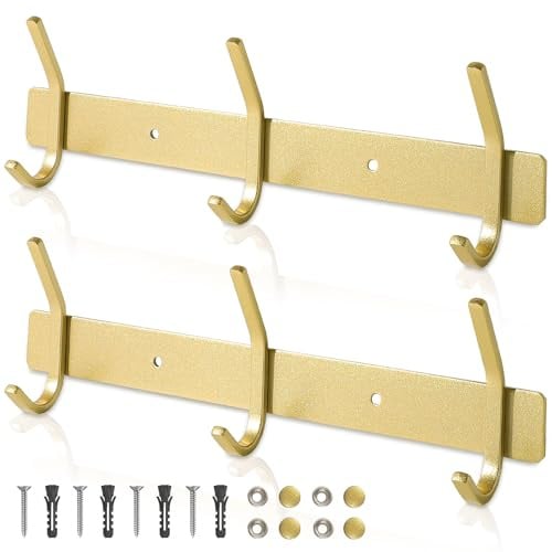 Qiannhee 2x Hakenleiste Kleiderhaken Gold Garderobenleiste Rostfrei 30CM bis 30KG Edelstahl Kleiderhaken Garderobenhaken Kinder Wandgarderob Wandmontage für Badezimmer Küche Tür Wohnzimmer Flur