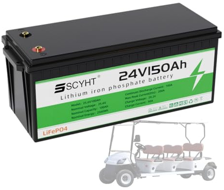 SSCYHT Batteria al litio 24 V 100 Ah 150 Ah Batteria LiFePO4 24 V Batterie a ciclo profondo per camper, solari e off-grid per kit motore da 500 W a 3840 W,24v150ah 240mm