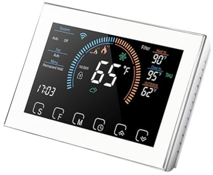 Giuneuow 4.8 Inch LCD Touch Screen Smart WiFi Thermostat Wireless Heat Pump Thermostat C-Wire Adapter Included