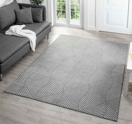 Rugs by Desire Vellure Modern Indoor Living Room Area Rug Embossed Cut-Shrink Pile with Metallic Sheen Jute Backing Living Room - Bedroom Hallway Carpet Pyramid Anthracite 200x290 cm