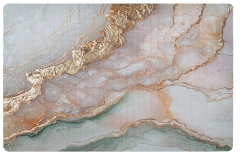 ZRWLUCKY Door Mat 32x20in Non Slip Rubber All-Season All-Weather Kitchen Mat Marble White Rose Gold