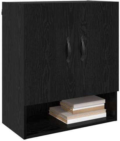 vidaXL Wall-Mounted Cabinet Black Oak 60 x 31 x 70 cm Engineered Wood, Modern, Rectangular Wall-Mounted Cabinet with Ample Storage for Home Organization, Sleek Contemporary Design in Engineered Wood