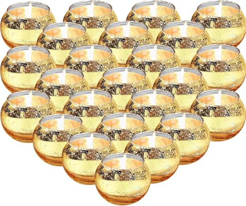 Porta Tealight Oro 24 Pezzi, Portacandele Vetro Oro, Porta Candele da Tavolo per Matrimoni, Decorazioni da Tavolo, San Valentino, Natale