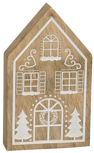matches21 HOME & HOBBY Holzhaus Weihnachtsdeko in 15 cm Dekohaus für Weihnachten - Winterliche Tischdeko im Landhausstil