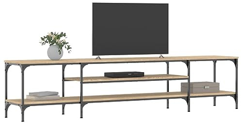 Homvdxl Extra breiter TV-Schrank für Fernseher bis zu 85 Zoll, industrielles Unterhaltungszentrum mit offenem Regal und Metallrahmen, TV-Regal, Tisch für Wohnzimmer, Schlafzimmer (Sonoma-Eiche, 201 x