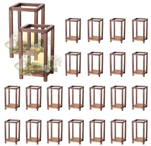 VEVOR 24 Pcs Wooden Wedding Lantern, Cedar Wood and Plastic Wooden Lantern Candle Holder, Rustic Decorative Home Centerpiece Ideal for Wedding Table Party Farmhouse Indoor Decor, Brown