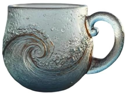 Sea Glass Wave Mug Handblown 12 Ounce Glass Drinkware for Tea Coffee and Wine