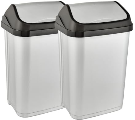 keeeper swantje 2x Mülleimer mit Schwingdeckel, 25 l, 33,5 x 25,5 x 53,5 cm, Light Silver
