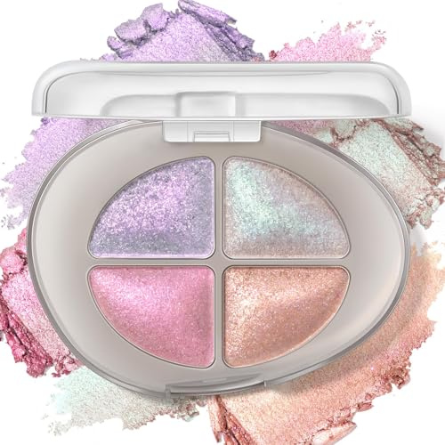BelleFlair 4 colori glitter ombretto palette, ombretti holografici multichrome con finitura shimmer, polvere iridescente come face highlighter, ombretto metallico scintillante per trucco fiabesco