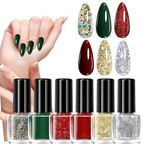 BommFu Coffret De Vernis À Ongles De Noël - 6 Couleurs Séchage Rapide Longue Durée Fournitures - Vernis À Ongles Gel D'Hiver - Pour Festival Manucure Salon Maison Voyage Mariage Bridal Spa Fête Été