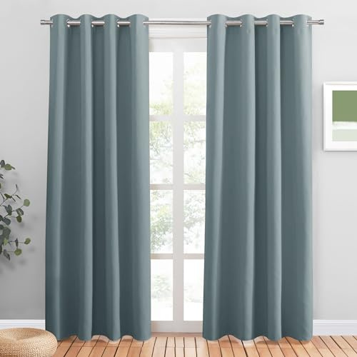 PONY DANCE Rideau Porte Fenetre - Rideaux Occultants à Oeillets 140x210cm | Decoration Maison Chambre, Thermique anti Froid Chaleur, Draperies Opaque à Oeillets, Lumineux Bloquer, Beige Clair, 2 Pcs
