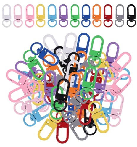 60pz Fermagli per Portachiavi Multicolore, 12 Colori Ganci a Moschettone Multicolori Girevoli a 360 Gradi Resistenti per Portachiavi Ciondoli Borse Artigianato Fai Da Te