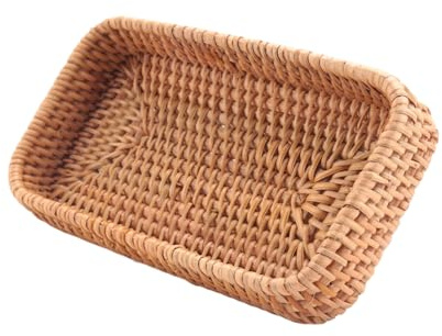 Myqqhbs Hand-Woven Storage Basket Rattan Storage Tray Wicker Baskets Bread Fruit Food Breakfast Display Box Home Decoration-C