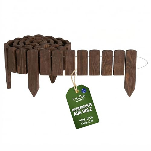 Creative Home Rasenkante Beeteinfassung Holz 200 x 10 cm (L x H) Braun | Flexible Beetumrandung 10 cm hoch Gartenzaun zum Stecken | Ideal als Beetbegrenzung, Holzzaun, Deko Zaun, Mähkante, Beetzaun