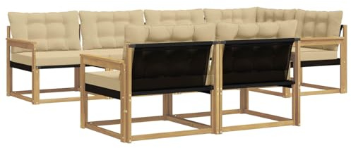 vidaXL Outdoor-Sofagarnitur mit Kissen 7 pcs Weiß und Beige, Garten-Sofa, modernes Outdoor-Möbel, strapazierfähige Lounge, Sitzgruppe für Terrasse und Komfort