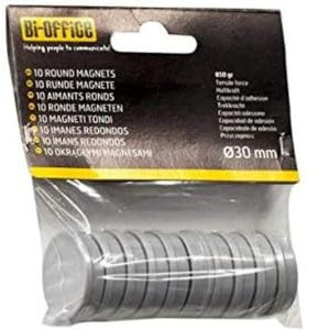 Bi-Office Magnete, 10 Stück, rund, Durchmesser 30 mm, Farbe: Grau, IM130309, 30mm