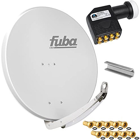 FUBA 85cm für 8 Teilnehmer (Direktanschluss) Digital SAT Anlage DAA850G + Octo LNB schwarz 0,1dB Full HDTV 4K 3D + 16 Vergoldete F-Stecker und F- Montageschlüssel gratis dazu