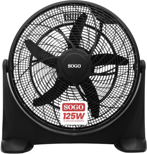 SOGO Ventilador de Suelo Industrial 20” 125W, 3 Velocidades, 5 Cuchillas, Motor Potente, Inclinación Ajustable, Negro - Alto Rendimiento para Taller, Oficina y Hogar