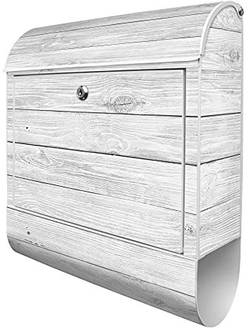 banjado® Design Briefkasten mit Weiß Gebeizt 38,5x46,5x13cm & 2 Schlüssel - Briefkasten Stahl weiß mit Zeitungsfach pulverbeschichtet - Postkasten A4 Einwurf inkl. Montagematerial