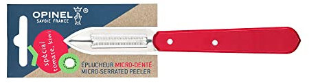 Opinel - Eplucheur pour Fruits et Légumes - Lame Micro-Dentée 6 cm Acier Inox, Manche Charme - Epluche-Légumes, Tomates, Kiwis - Coupe Facile - Rouge