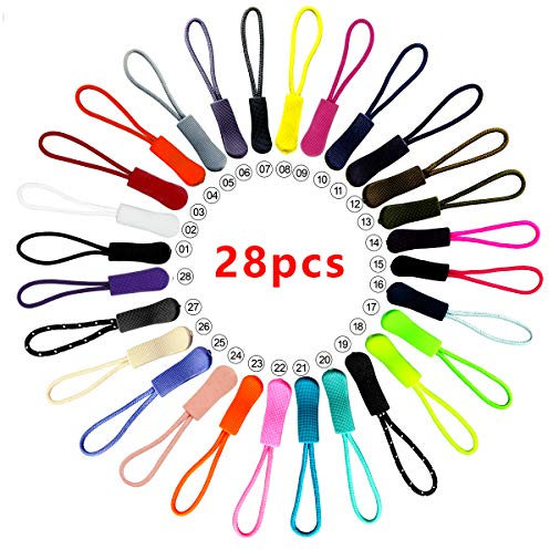 Dokpav 28 Pièces Cordon de Tirage Zipper Remplacements Réparation Zip Fixer Zip Pull Tags pour Vêtements, 28 Couleurs